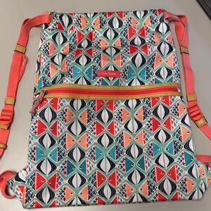 Vera Bradley Coral and Teal Go  Fish Print Backpack